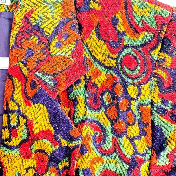 Vespucci Vintage Colourful Textured Fabric Cropped Blazer 42/S - Picture 6 of 7